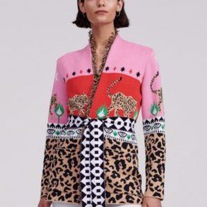 NEW Haley Menzies Pink Leopardess Knot Cardigan, Size M